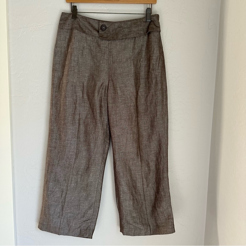 David N  Brown Linen Blend Crop Wide Leg‎ Pant Size: 8